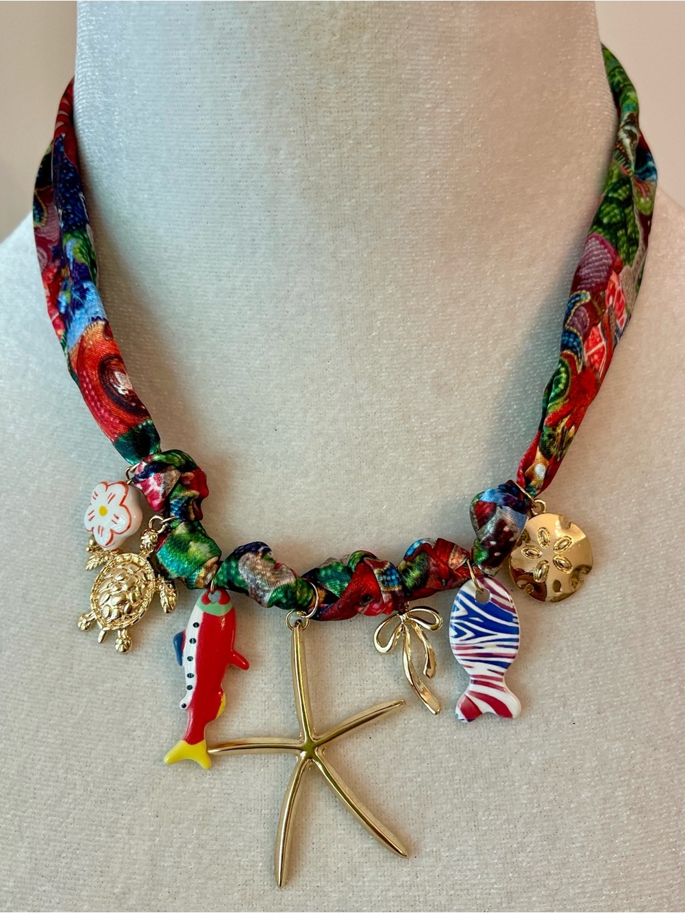 Colorful Tropical Charm Bandanna Necklace with Gold Starfish - Picture 8 of 8